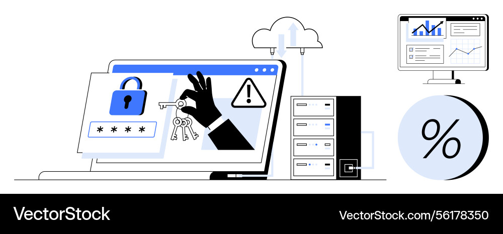 Cybersecurity monitoring alert with cloud backup Cybersecurity monitoring alert with cloud backup vector image
