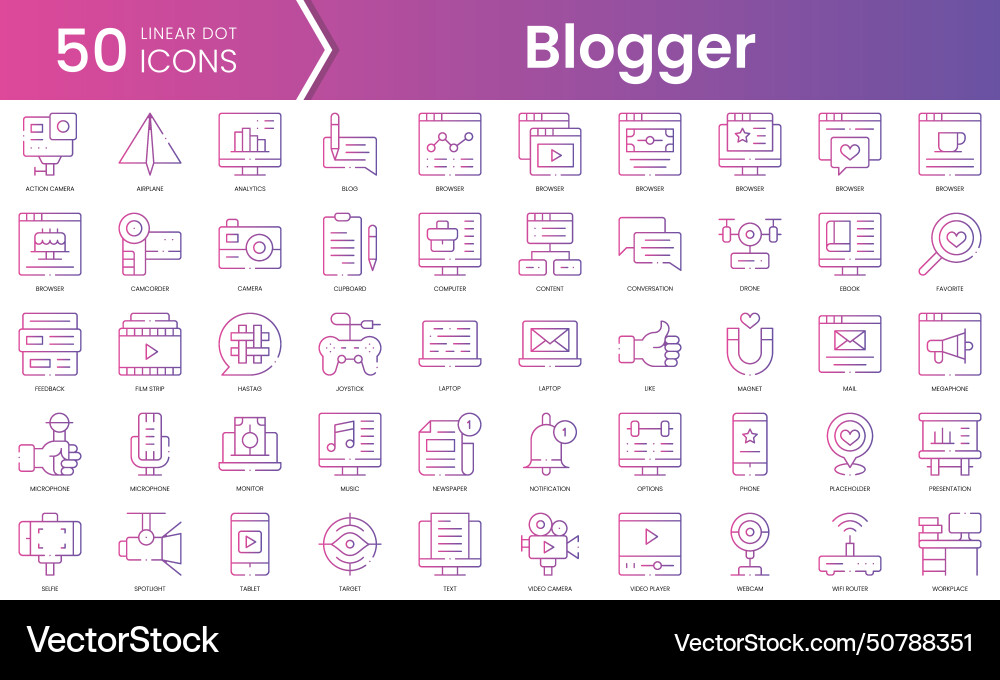 Set of blogger icons gradient style icon bundle Set of blogger icons gradient style icon bundle vector image