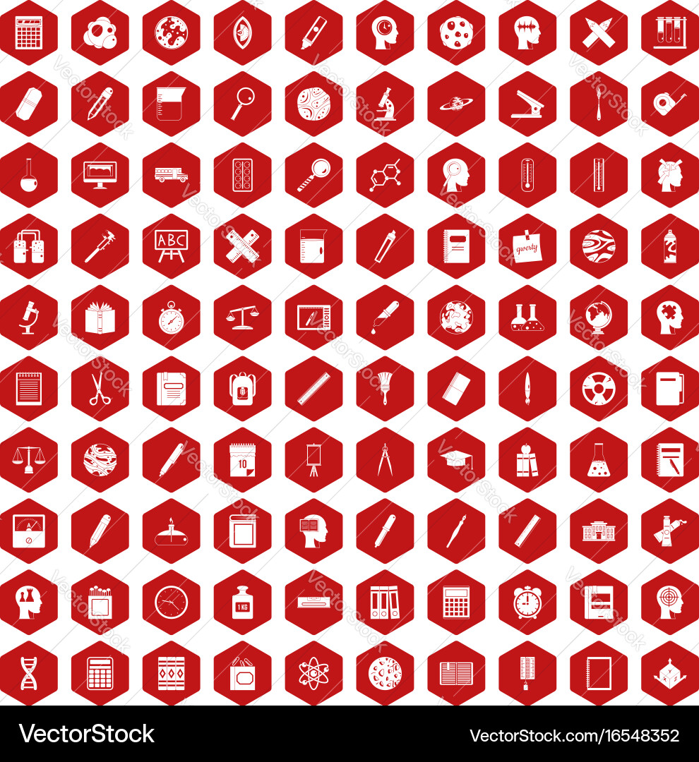 100 learning icons hexagon red Vector Image