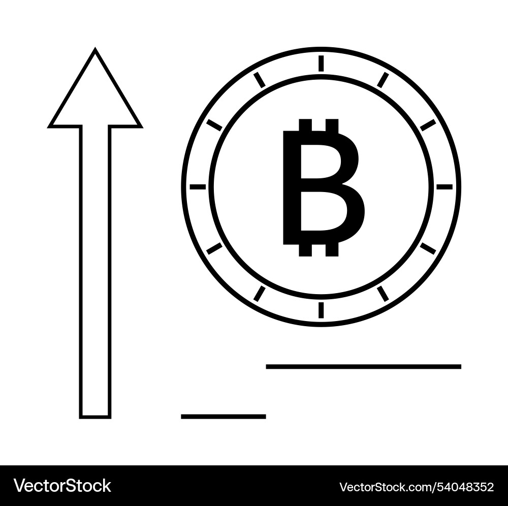 Bitcoin symbol within a coin and upward arrow Bitcoin symbol within a coin and upward arrow Vector Image