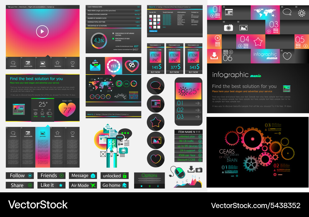 Flaches Web UI Elemente & Icons Vektorbild
