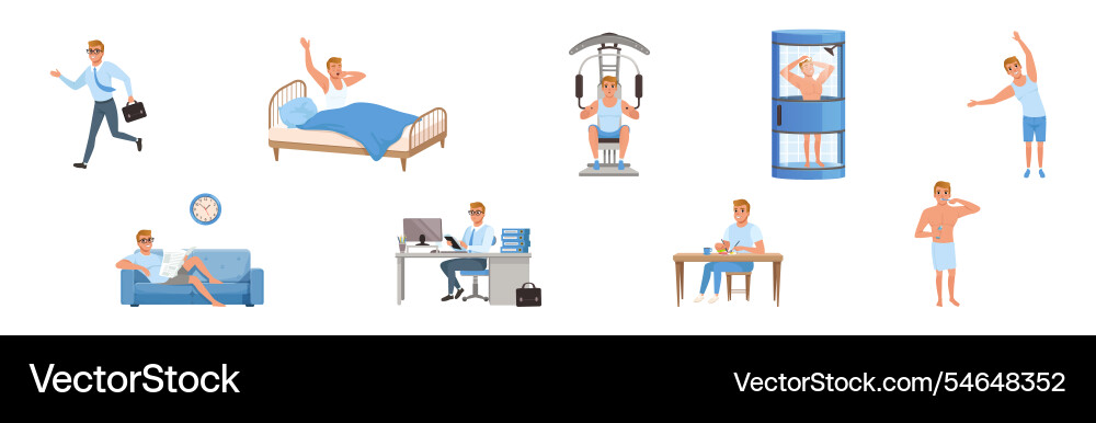 Man daily routine and schedule activity set Man daily routine and schedule activity set vector image