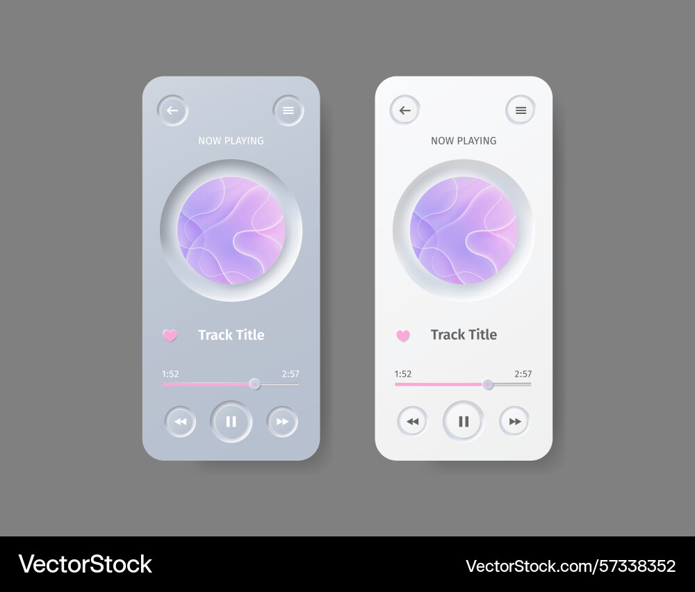 Modern neomorphism audio player ui templates with vector image