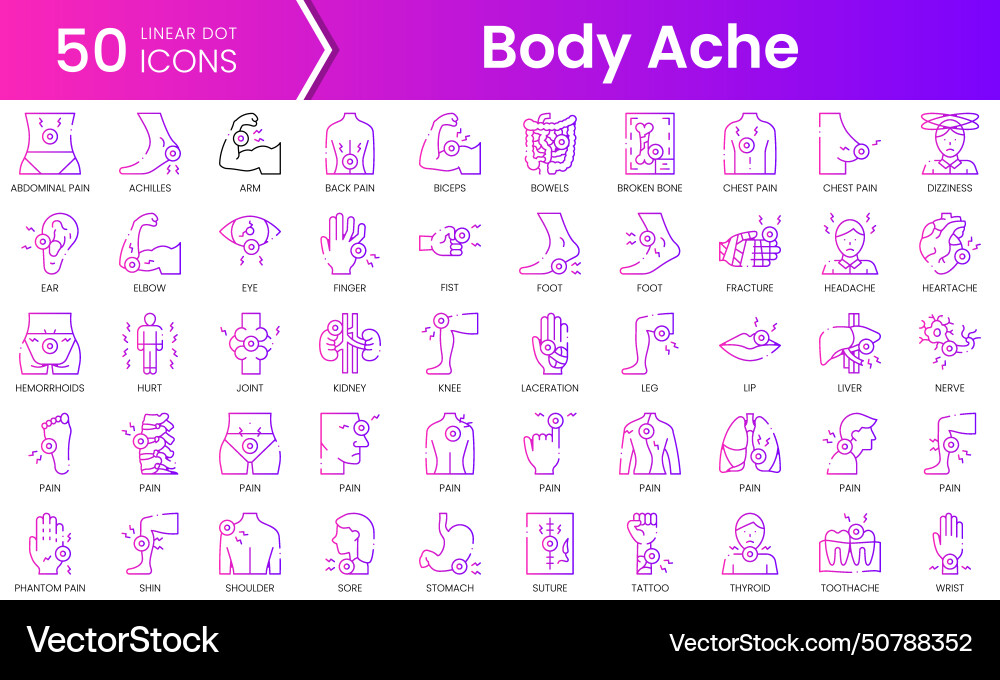 Set of body ache icons gradient style icon bundle Set of body ache icons gradient style icon bundle vector image