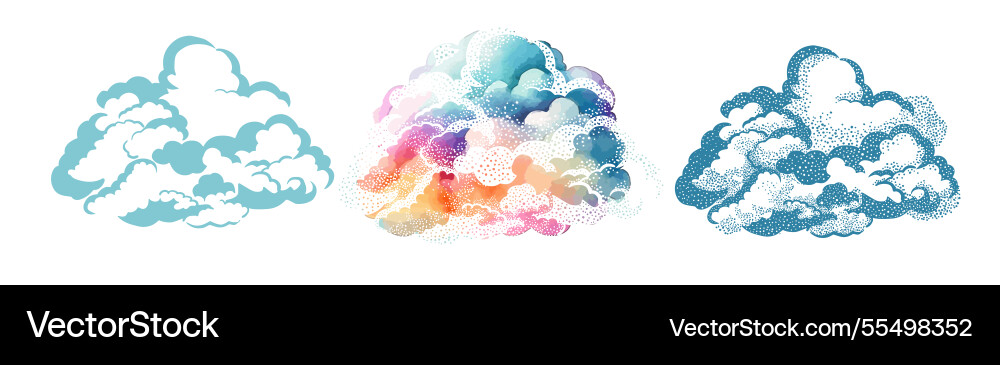 Set of cloud objects hand drawn not ai Set of cloud objects hand drawn not ai Vector Image