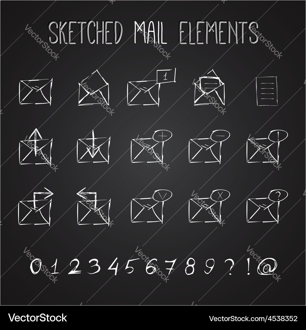 Sketched mail elements set vector image