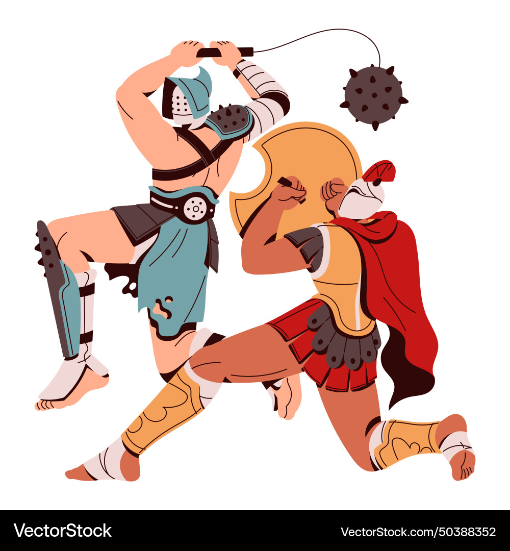 Spartan warrior attacks enemy with flail roman Spartan warrior attacks enemy with flail roman vector image