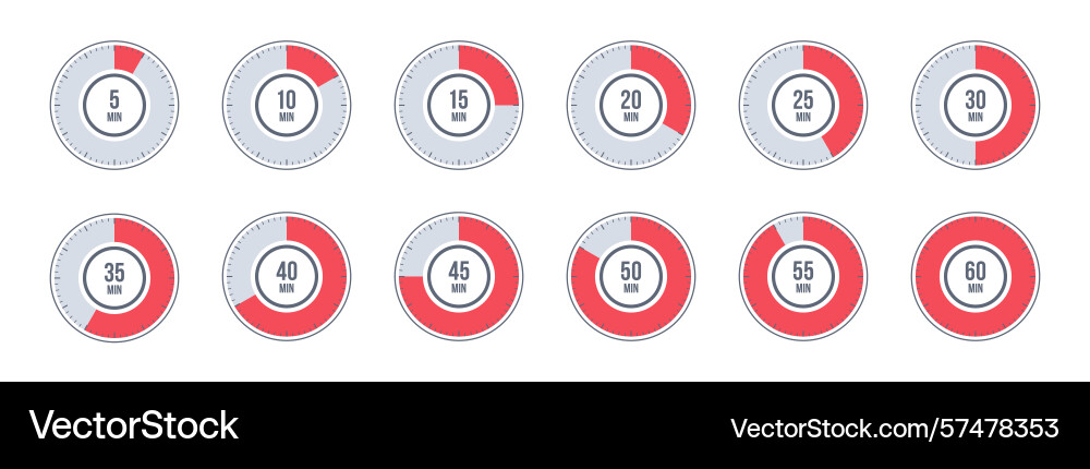 Countdown timer clock stopwatch icons set full vector image