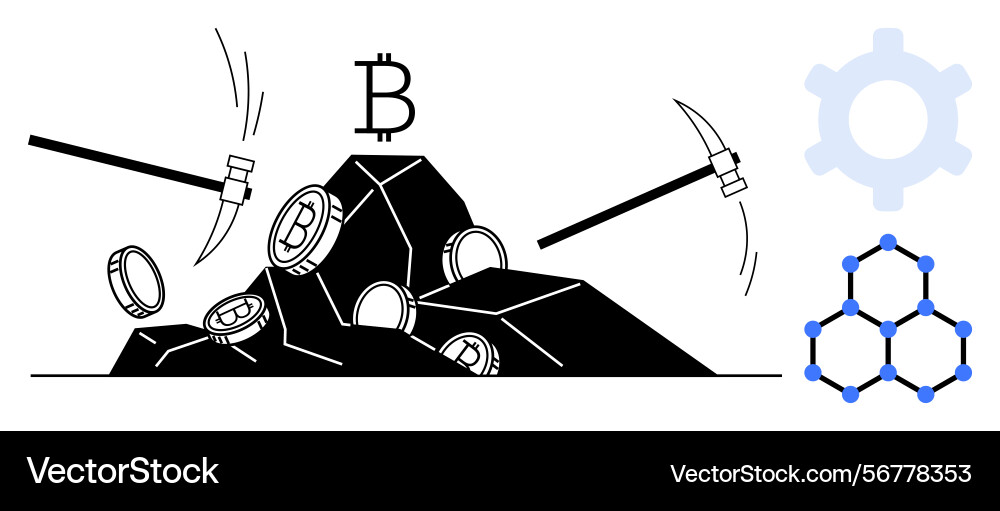 Mining cryptocurrency with pickaxes and blockchain Mining cryptocurrency with pickaxes and blockchain vector image