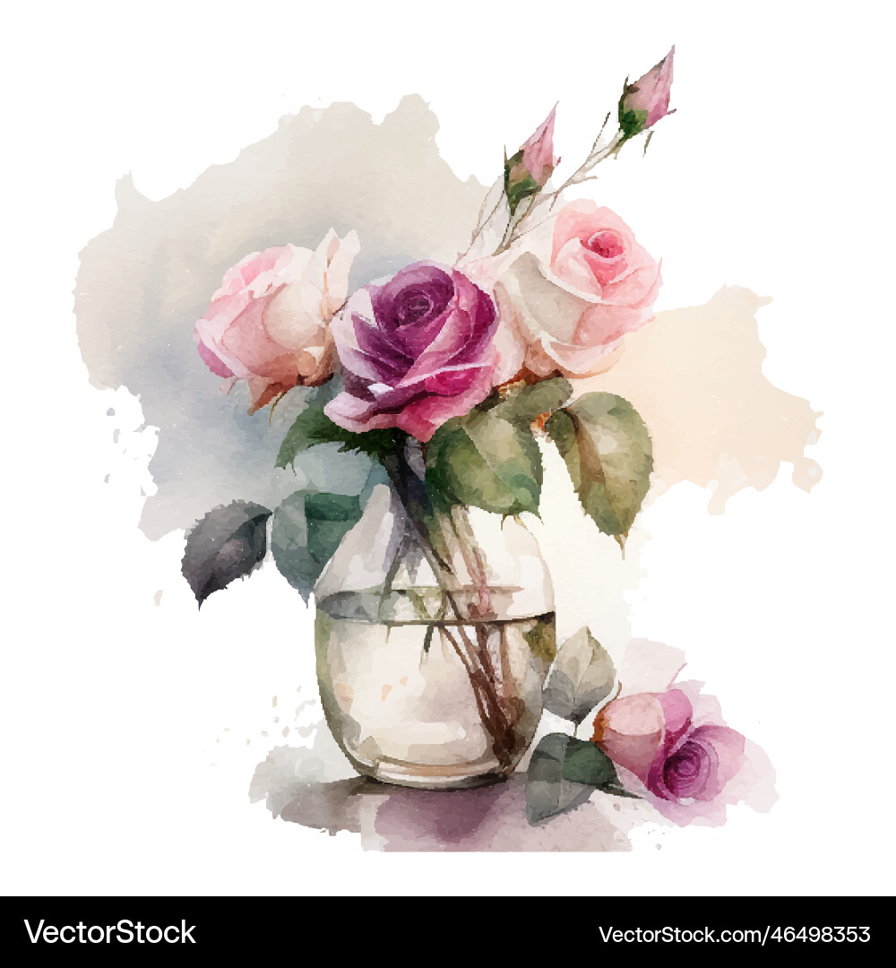Watercolor bouqet with wild pink and white roses Watercolor bouqet with wild pink and white roses vector image