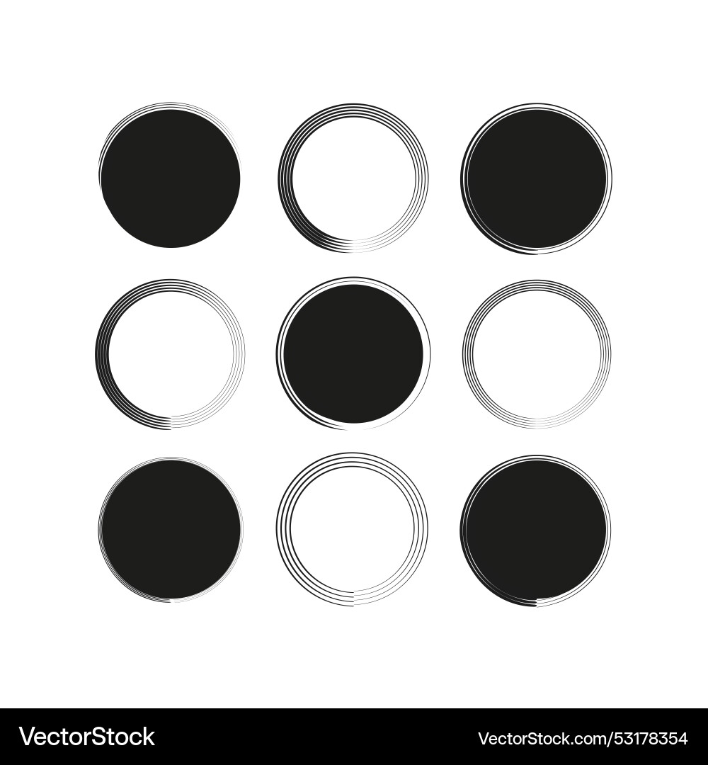 Brush circles in line art style round frame set Brush circles in line art style round frame set vector image