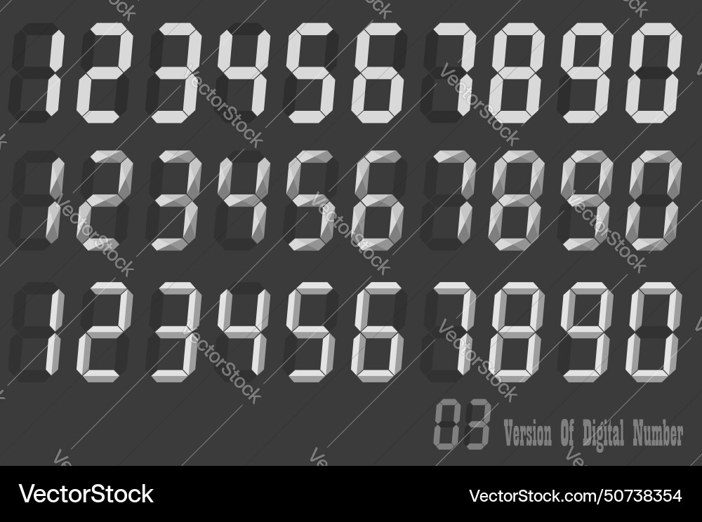 Digital number italic sets three version Vector Image