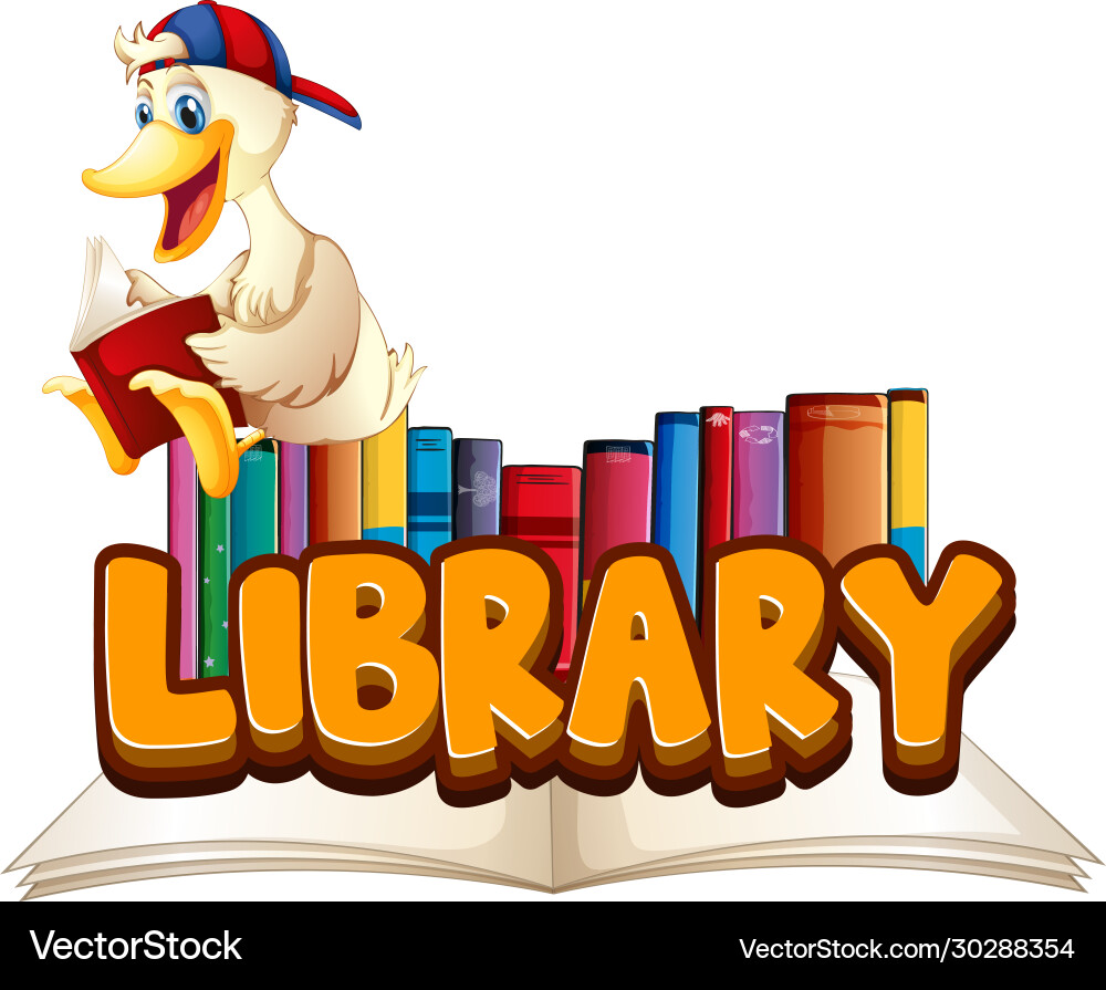 Font design for word library with duck reading Vector Image