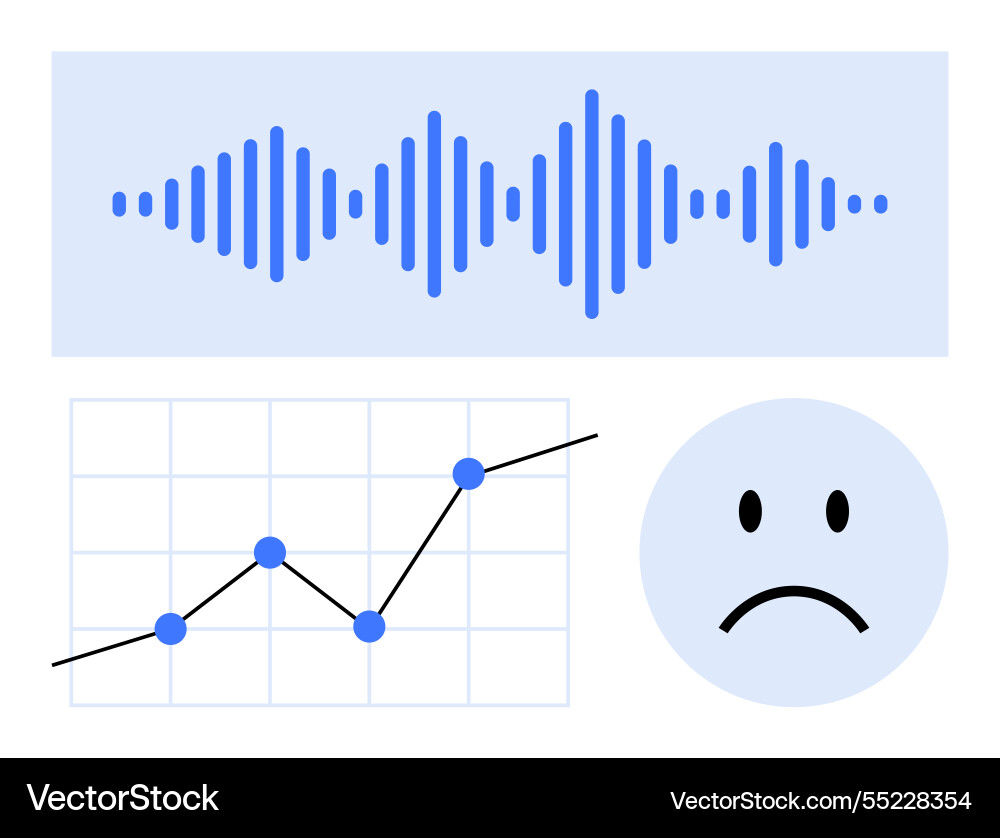 Soundwave graph and sad face representing data Vector Image