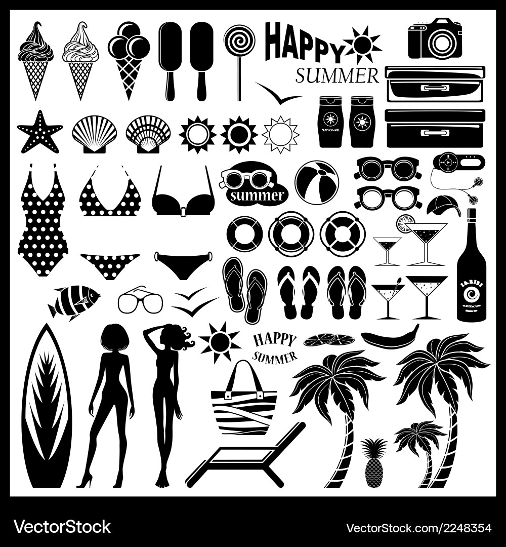 Summer Beach Icon Set vector image
