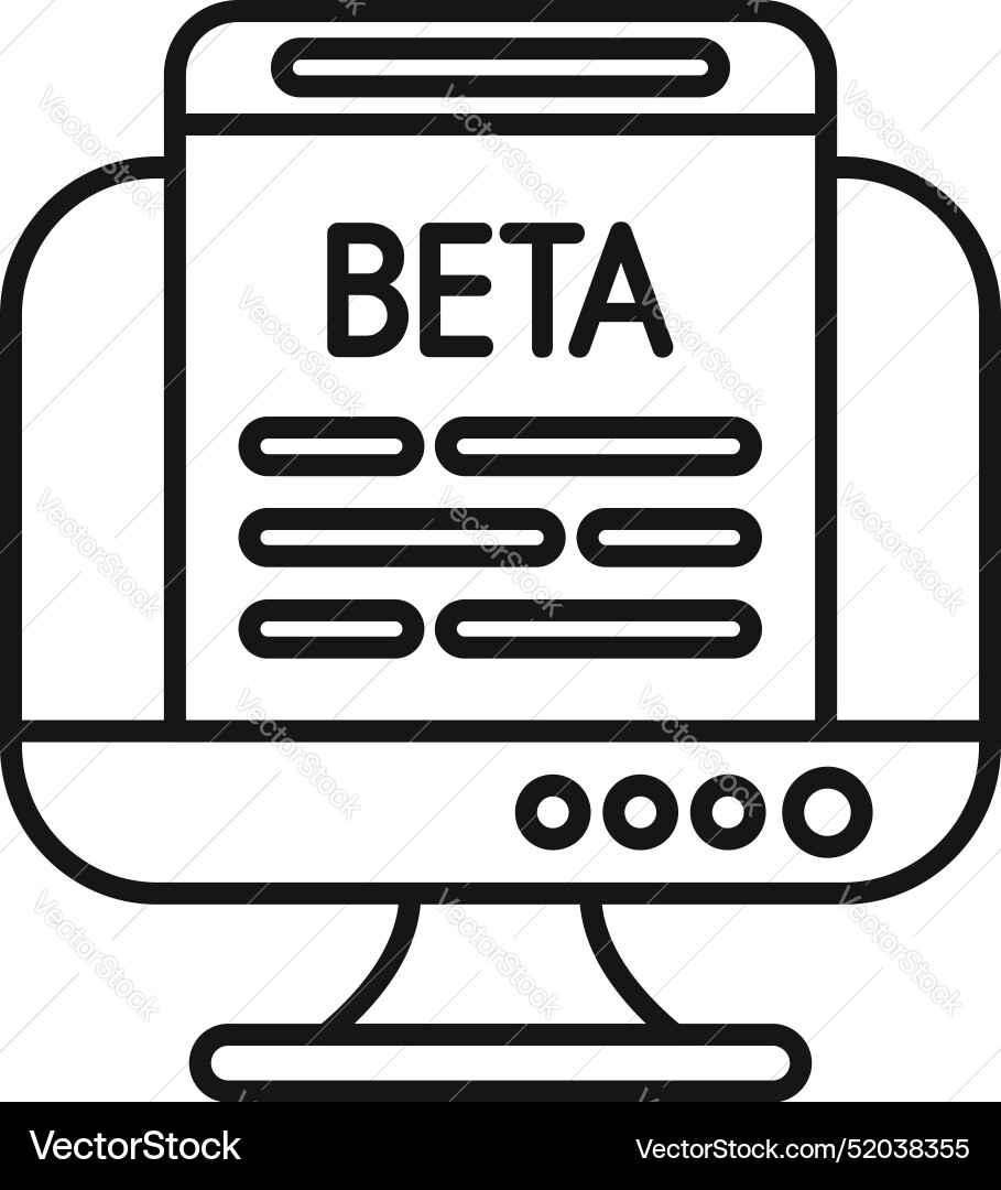 Desktop computer displaying beta software version Desktop computer displaying beta software version vector image