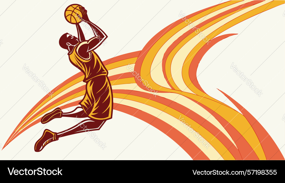 Dynamic basketball player on wavy path fluid vector image