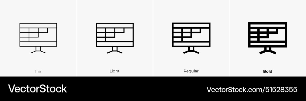 Excel icon thin light regular and bold style Excel icon thin light regular and bold style vector image