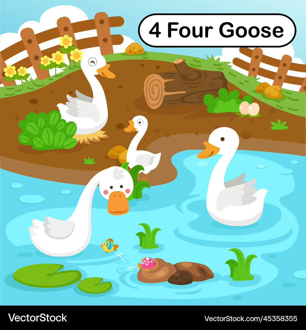 Flashcard number four with 4 goose learning Flashcard number four with 4 goose learning vector image