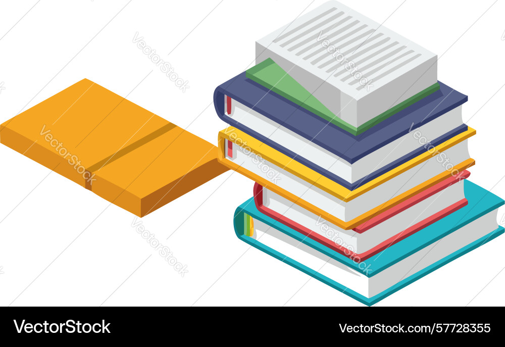 Isometric open book on stack of books for study vector image