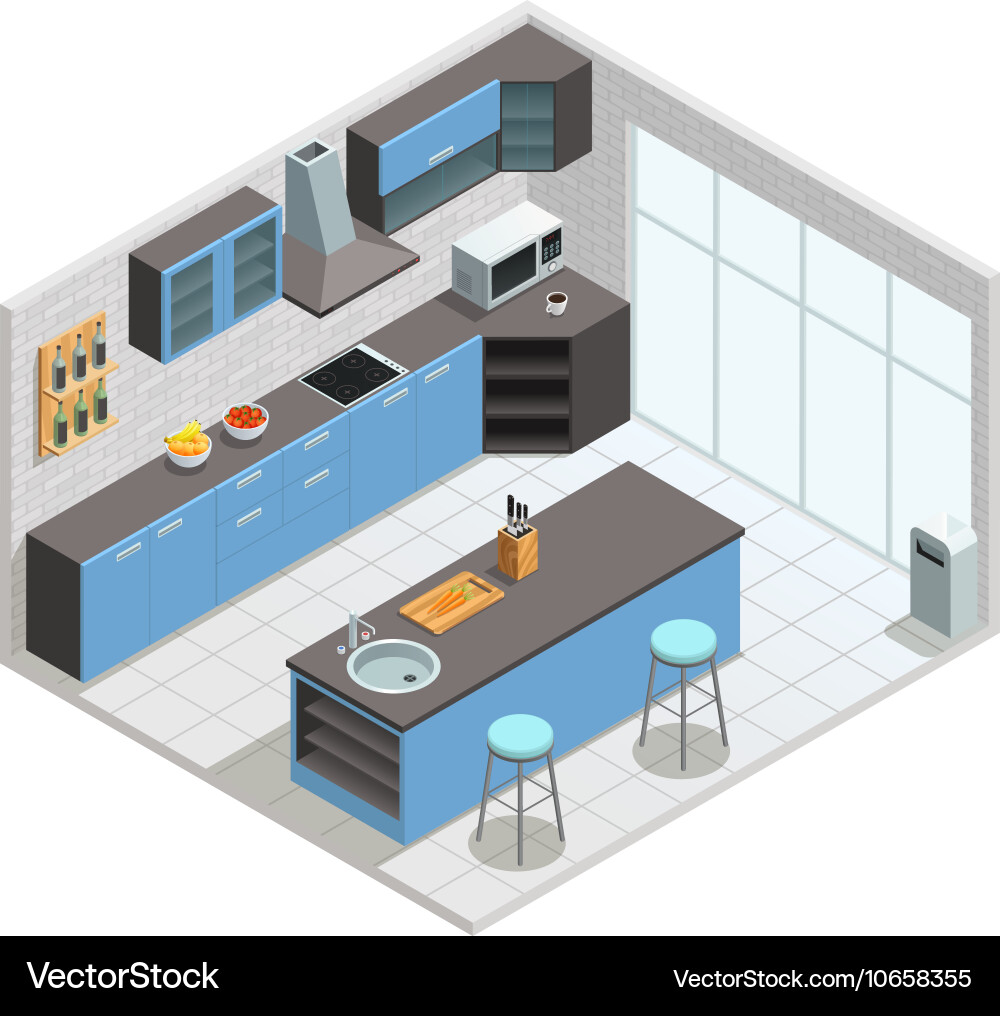 Kitchen interior isometric concept Royalty Free Vector Image