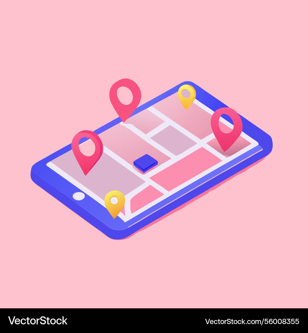 Mobile phone displaying isometric map Mobile phone displaying isometric map vector image