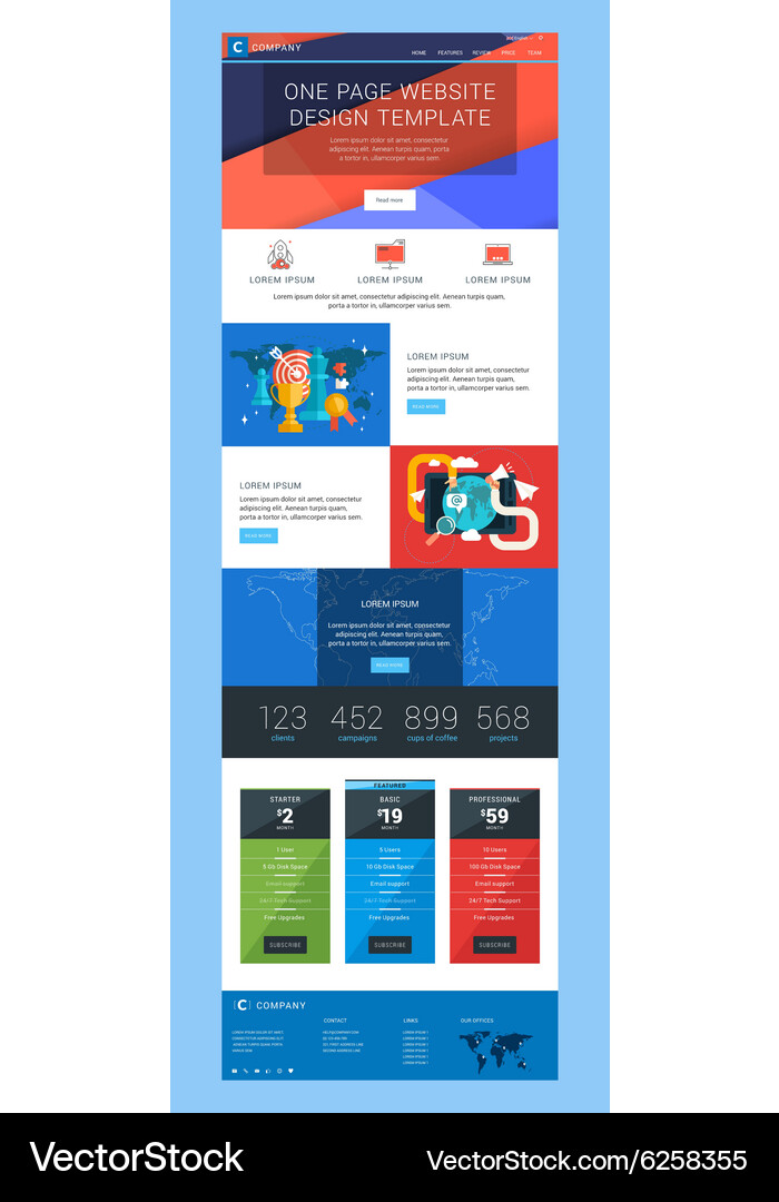One page website design template in flat style Vector Image
