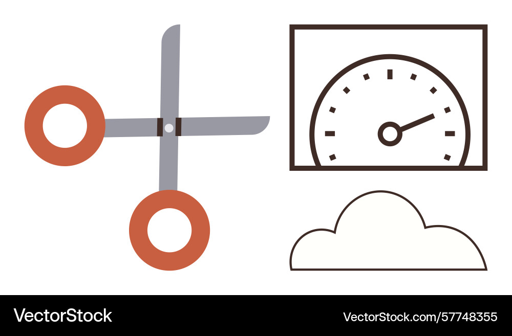 Scissors speedometer and cloud representing Scissors speedometer and cloud representing vector image