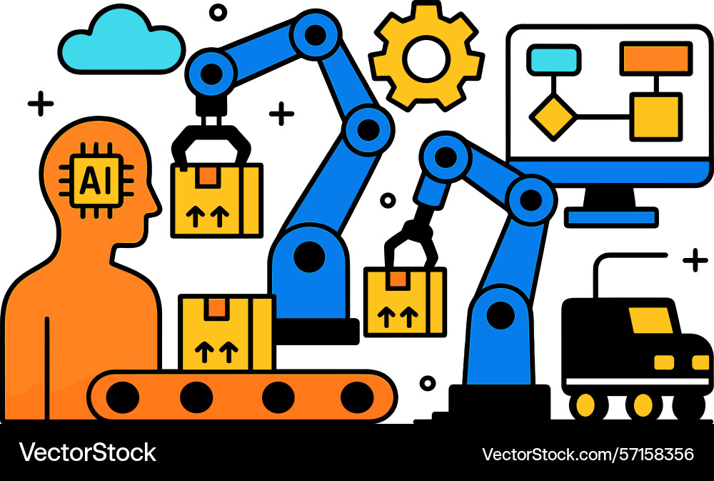 Automation process of intelligent robots managing Automation process of intelligent robots managing vector image