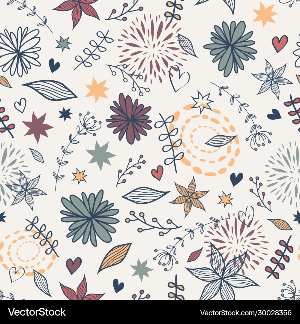 Cute seamless floral pattern with flowers leaves Cute seamless floral pattern with flowers leaves vector image