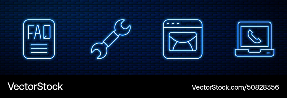 Set line mail and e-mail faq information wrench Set line mail and e-mail faq information wrench vector image