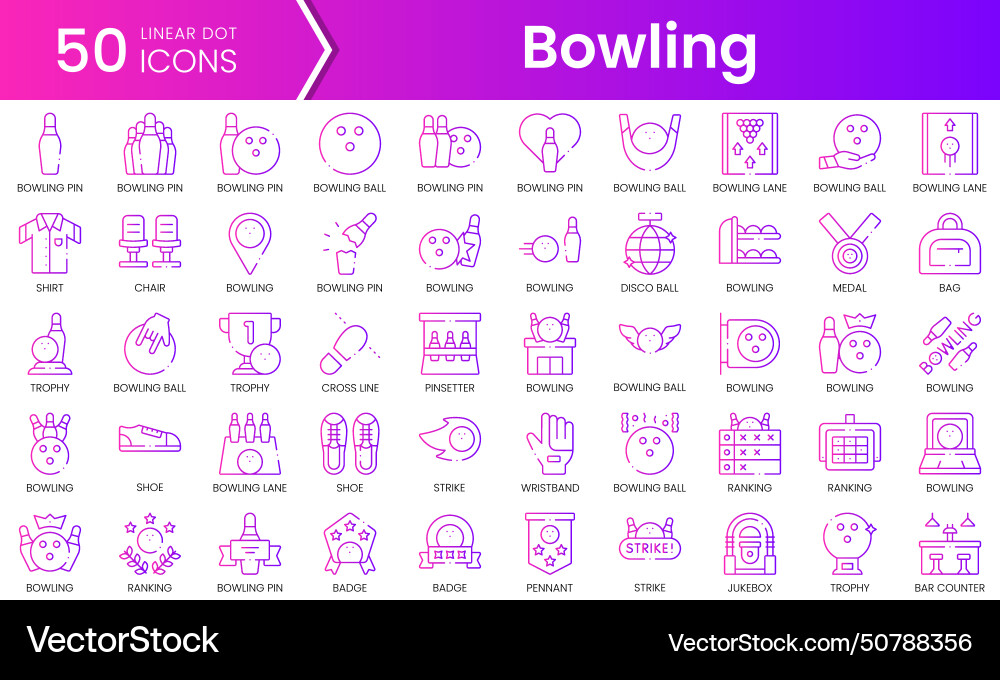 Set of bowling icons gradient style icon bundle Set of bowling icons gradient style icon bundle vector image