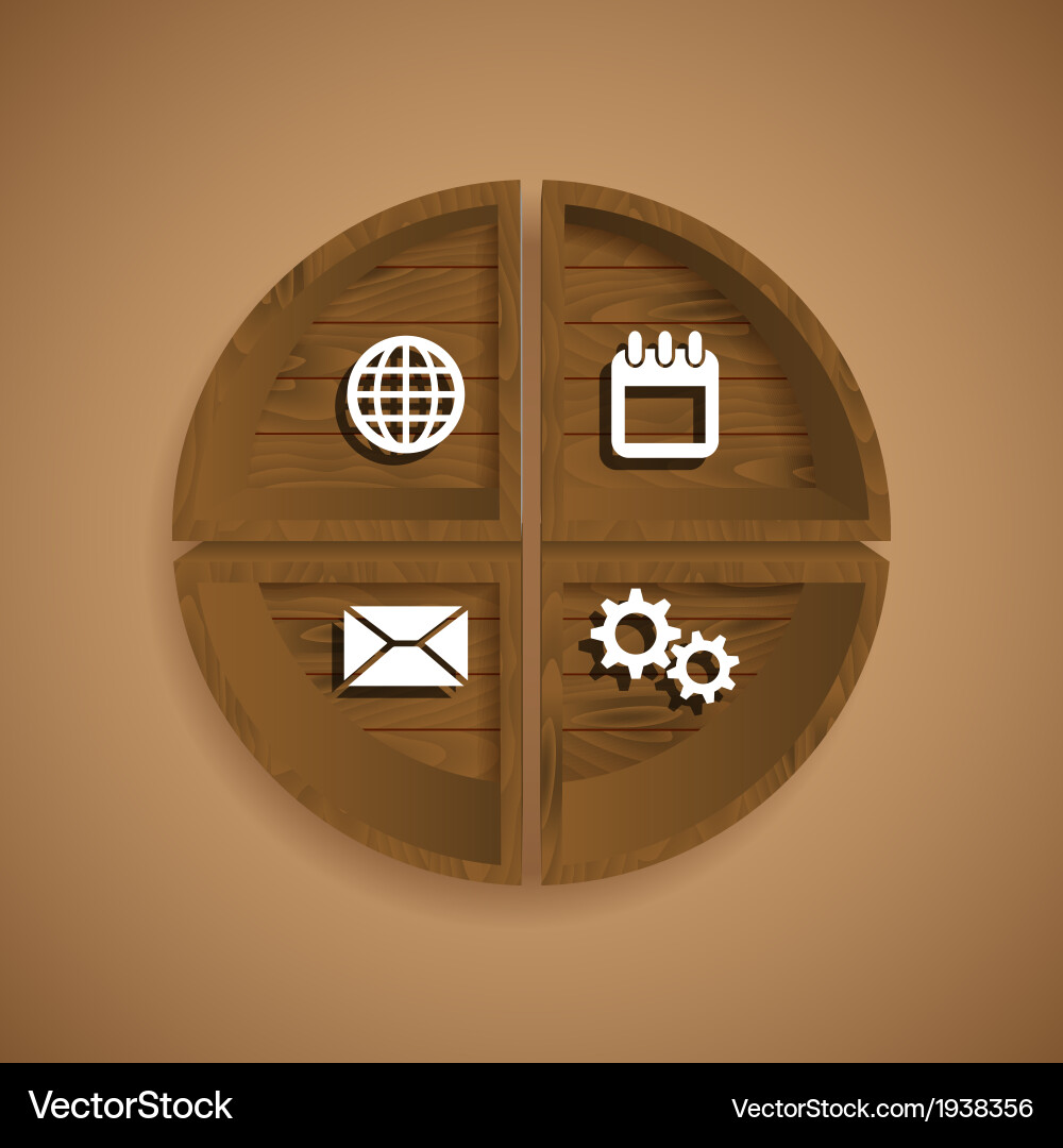 Wooden Bookshelf with Web Icons vector image