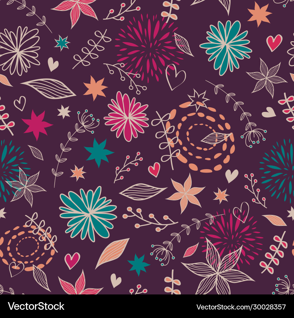 Cute seamless floral pattern with flowers leaves Cute seamless floral pattern with flowers leaves vector image