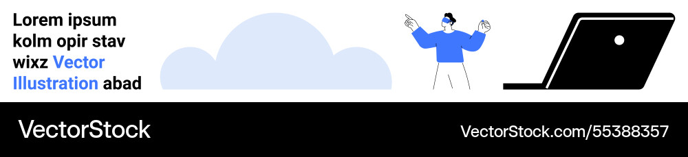 Man pointing towards text with laptop and cloud Vector Image