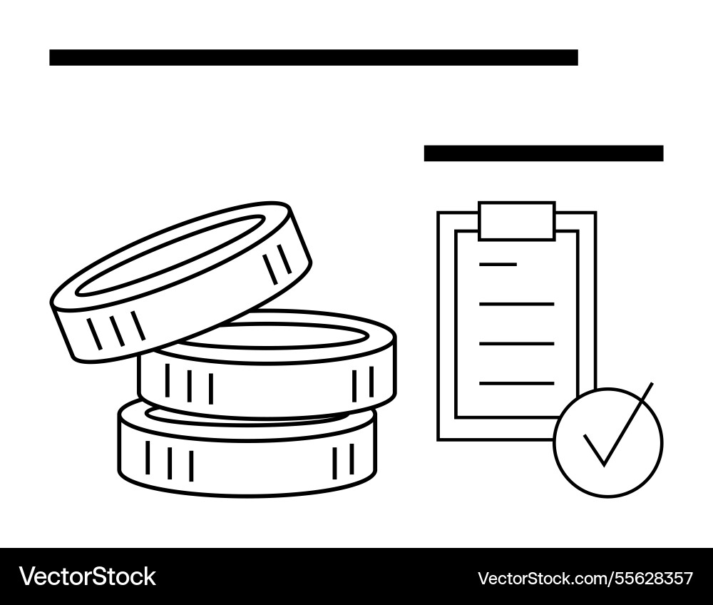 Stacked coins with checklist representing vector image