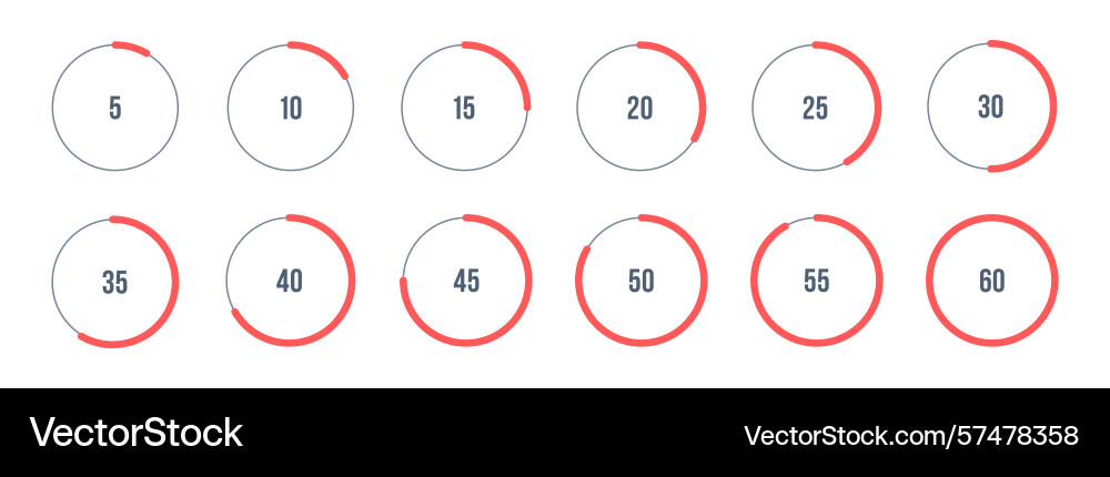 Circle countdown timer display set 5 minute to 1 Circle countdown timer display set 5 minute to 1 vector image
