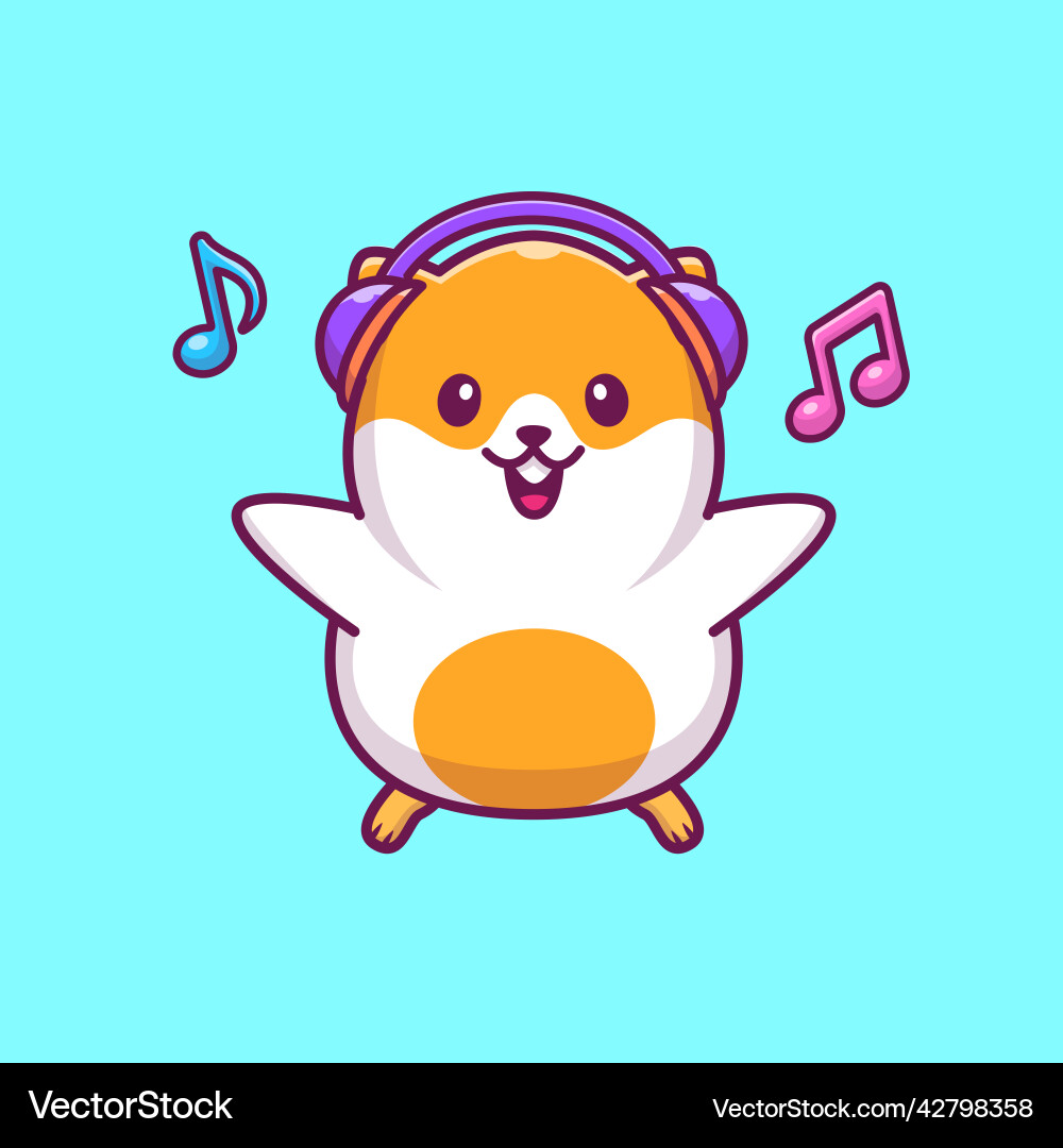 Cute hamster listening music cartoon vector image