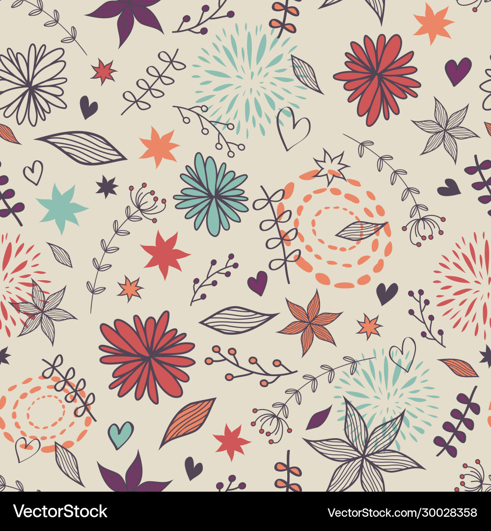 Cute seamless floral pattern with flowers leaves Cute seamless floral pattern with flowers leaves vector image