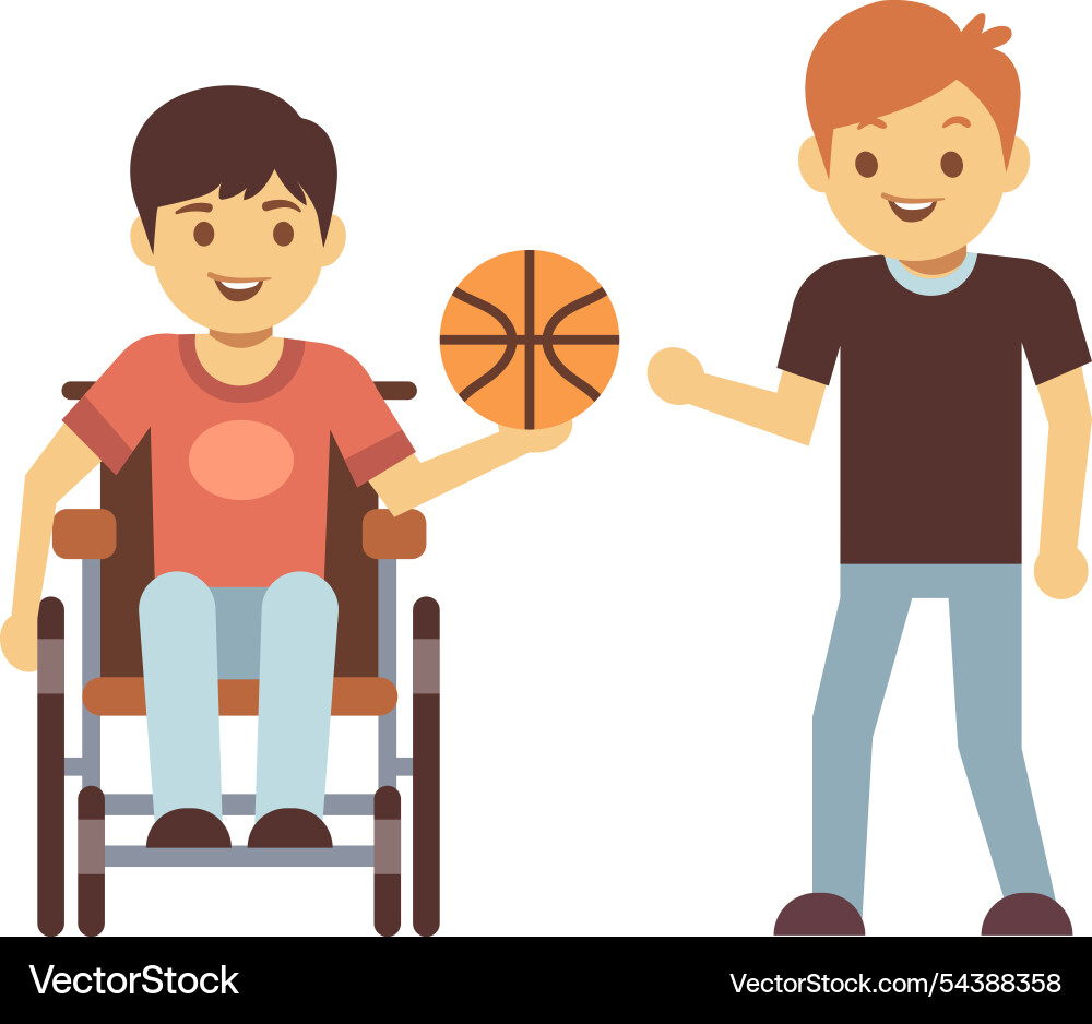 Junge im Rollstuhl spielen Basketball Freunde Sport Junge im Rollstuhl spielen Basketball Freunde Sport vektorbild