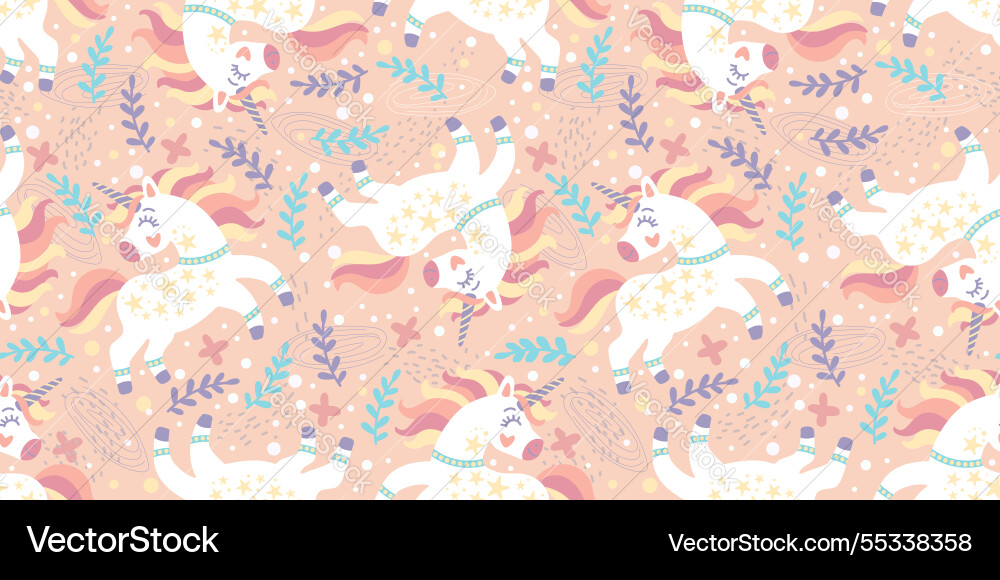 Seamless pattern with cute doodle unicorn backdrop Vector Image
