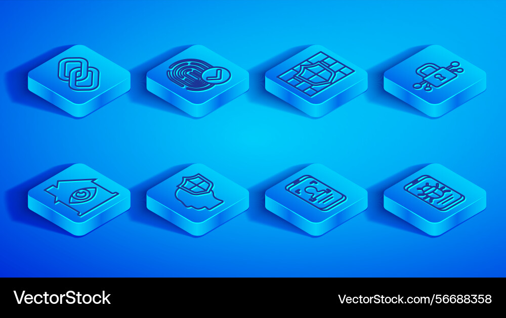 Set line chain link fingerprint shield with brick Set line chain link fingerprint shield with brick vector image