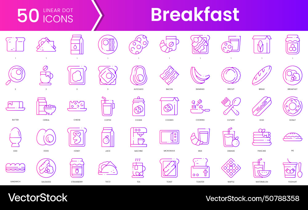 Set of breakfast icons gradient style icon bundle Set of breakfast icons gradient style icon bundle vector image