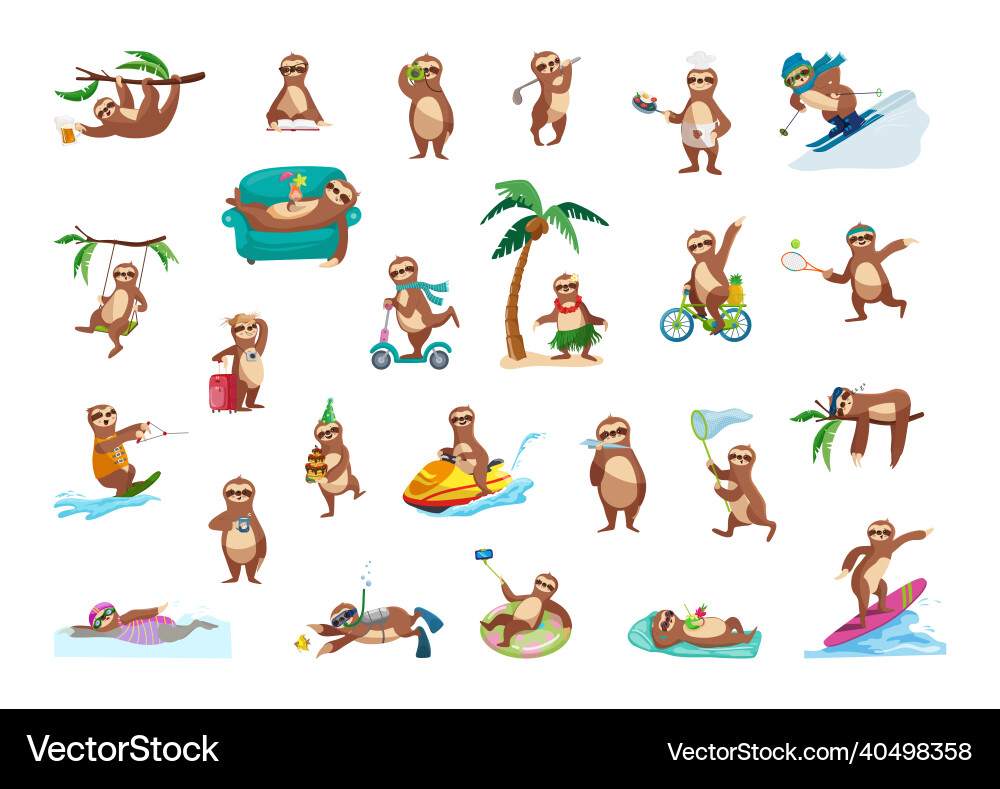 Set of with sloth character Set of with sloth character vector image