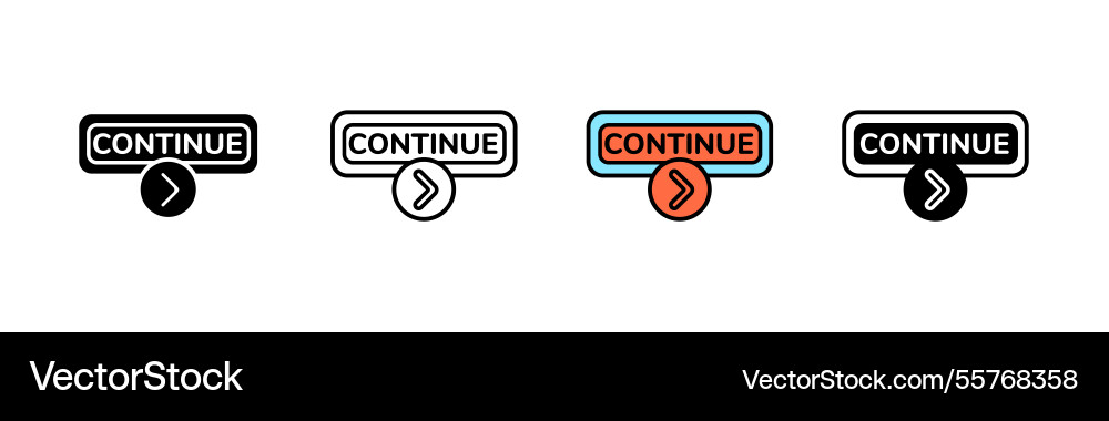 Various continue button designs with arrows vector image