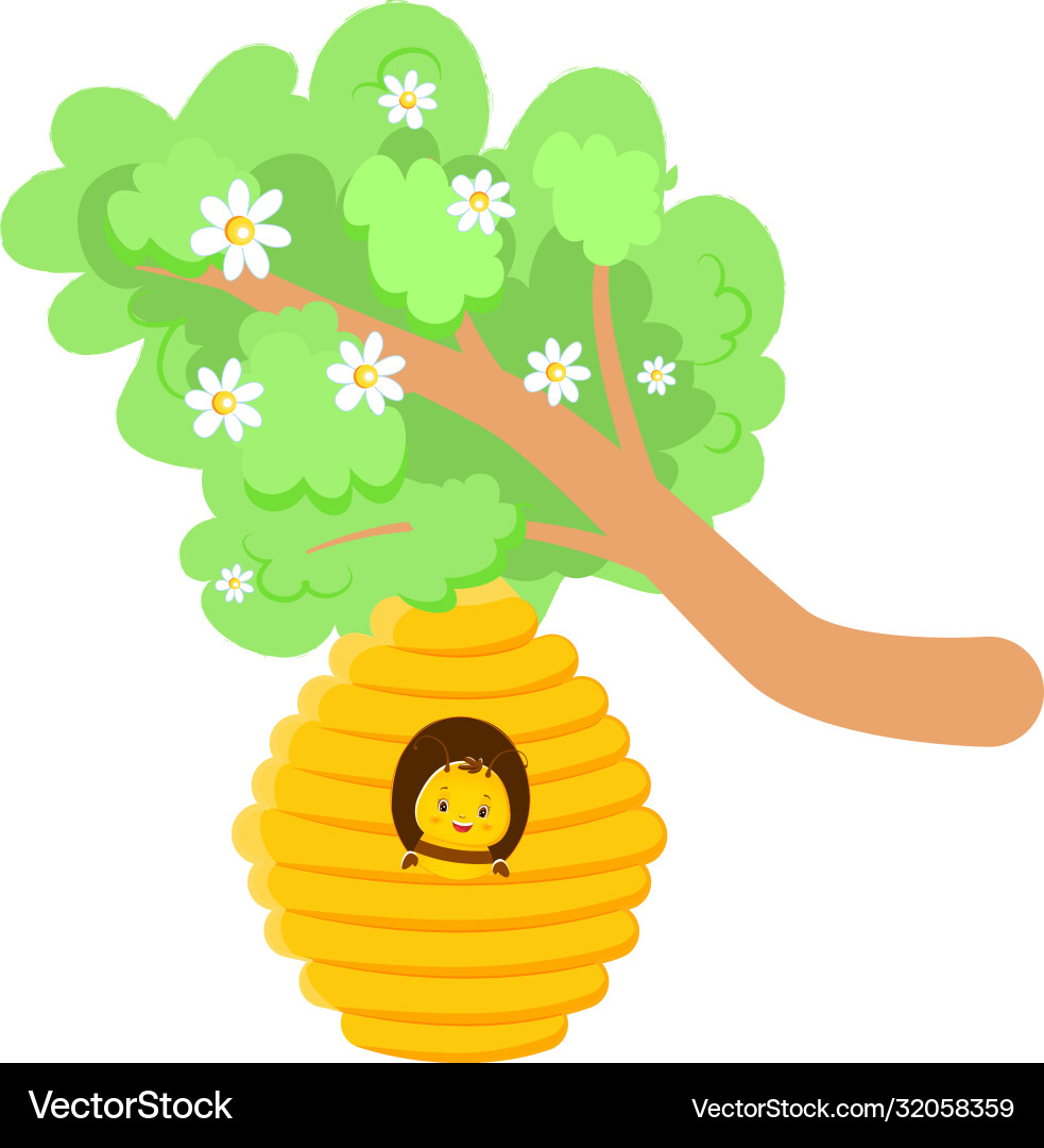 A lovely cute cartoon bee is sitting in beehive A lovely cute cartoon bee is sitting in beehive vector image