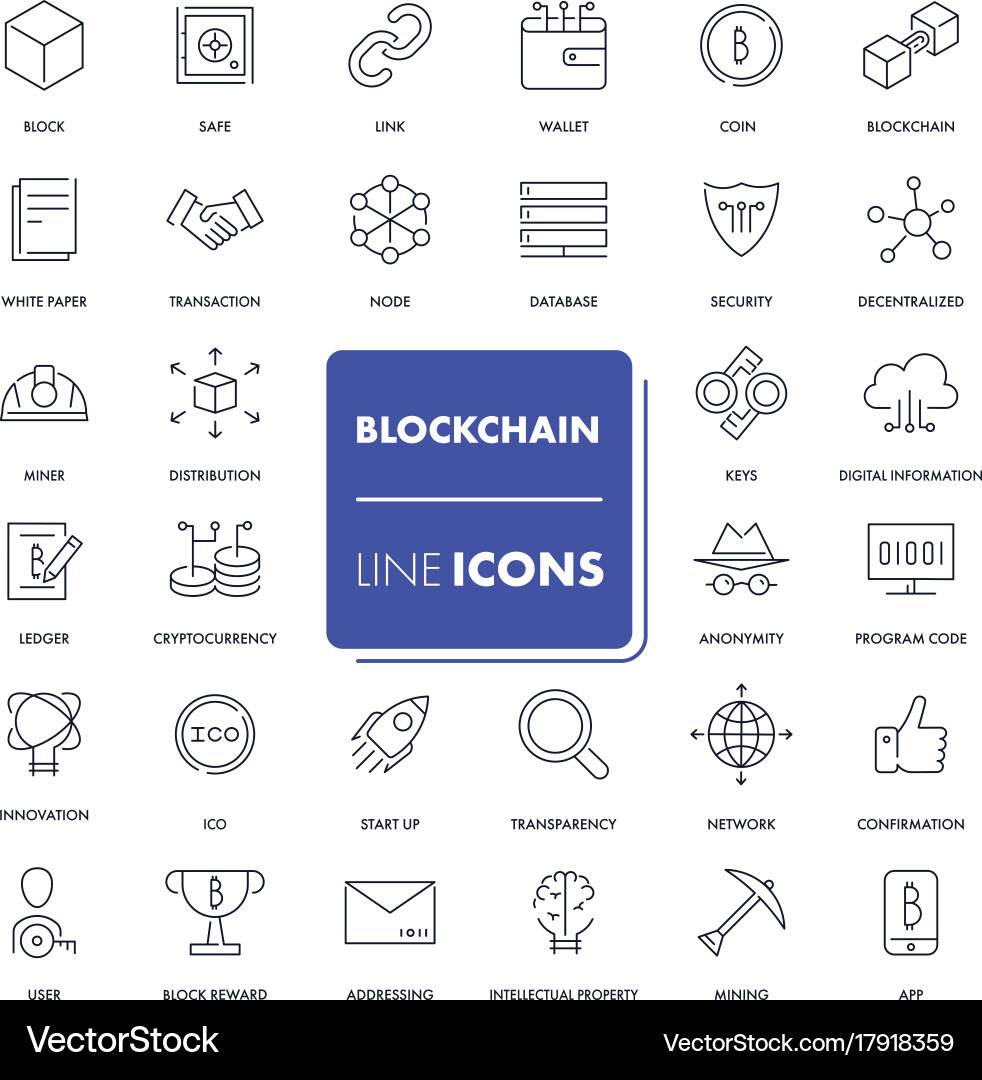 Blockchain Icon Set - Moderne Linien Vektorbild