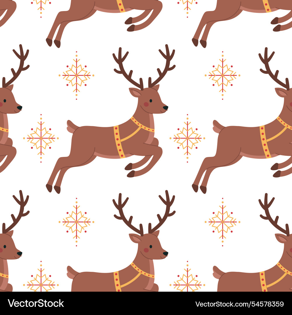 Seamless pattern with jumping reindeer in harness Vector Image