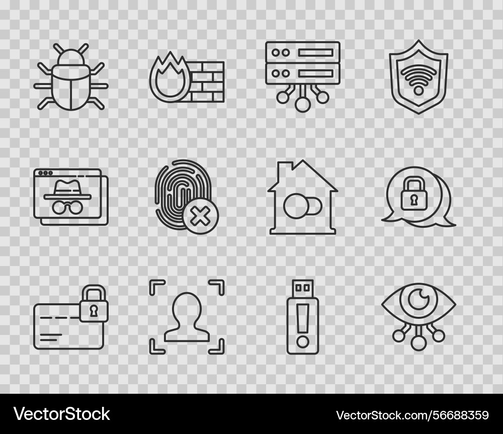 Set line credit card with lock eye scan server Set line credit card with lock eye scan server vector image