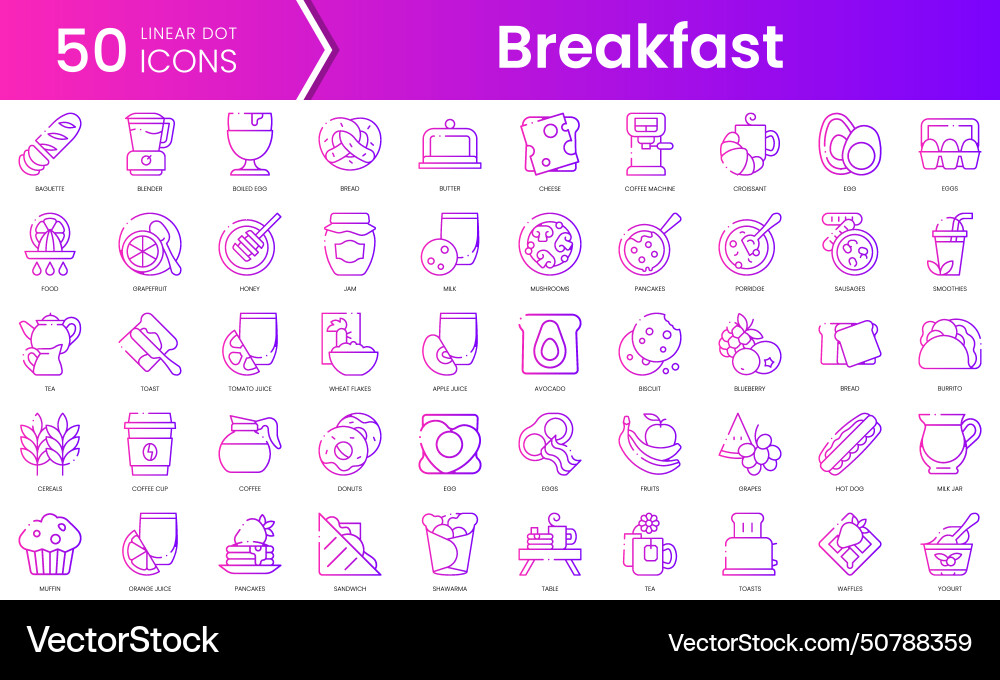 Set of breakfast icons gradient style icon bundle vector image